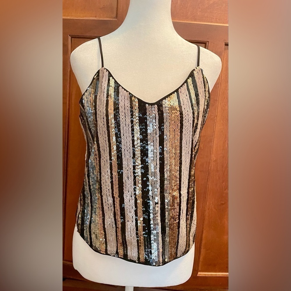 Black Collection - multi coloured sequins v-neck spaghetti strap tank.